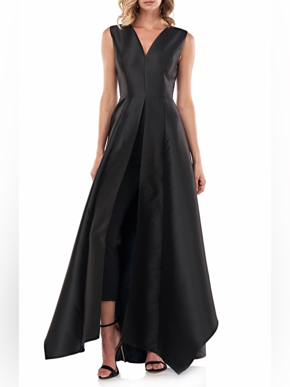 NWOT Kay Unger Brooklyn Jumpsuit Dress Black High-Low V-Neck Sleeveless Gown 14